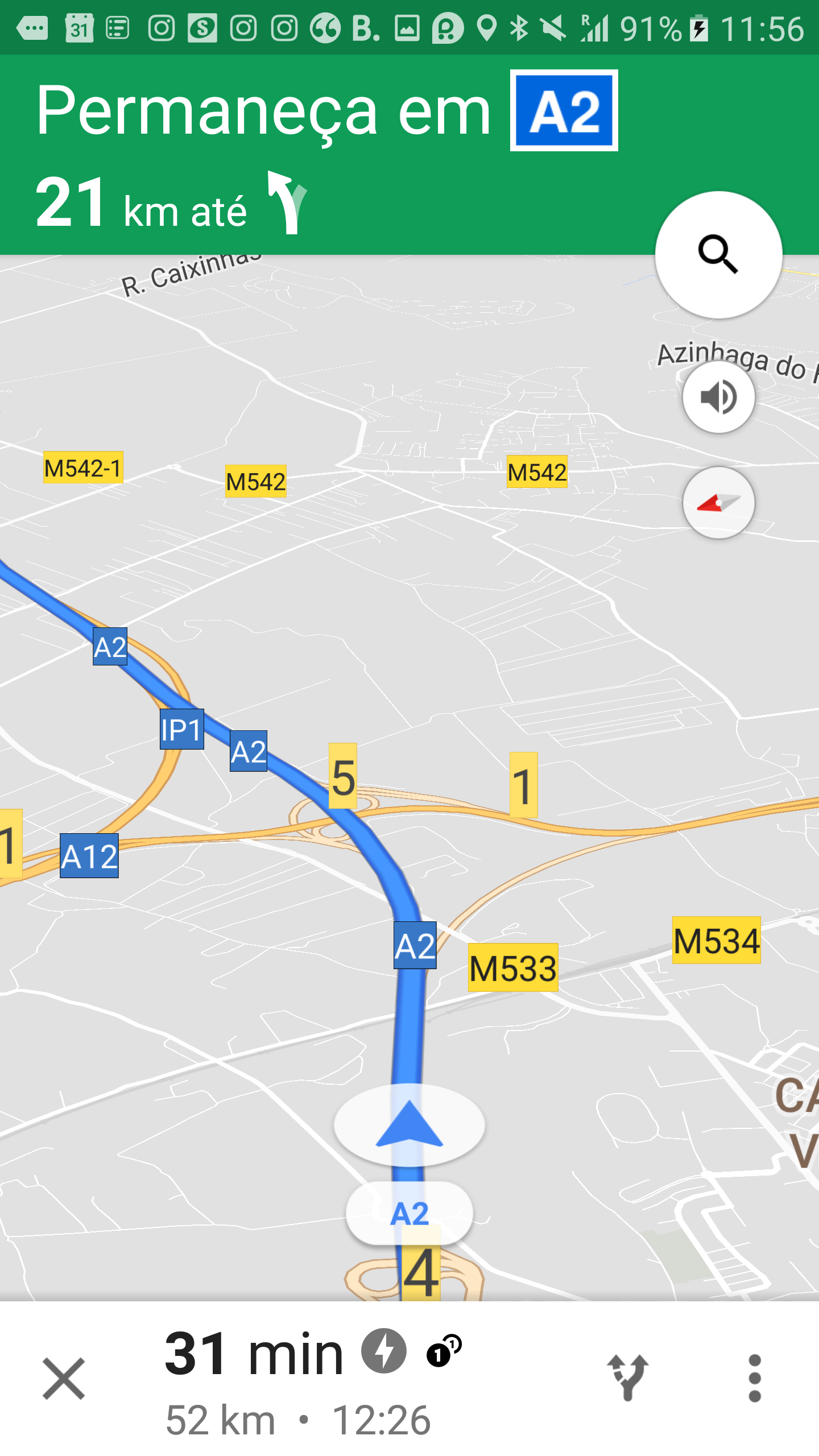 Tela do Google Maps durante a navegação
